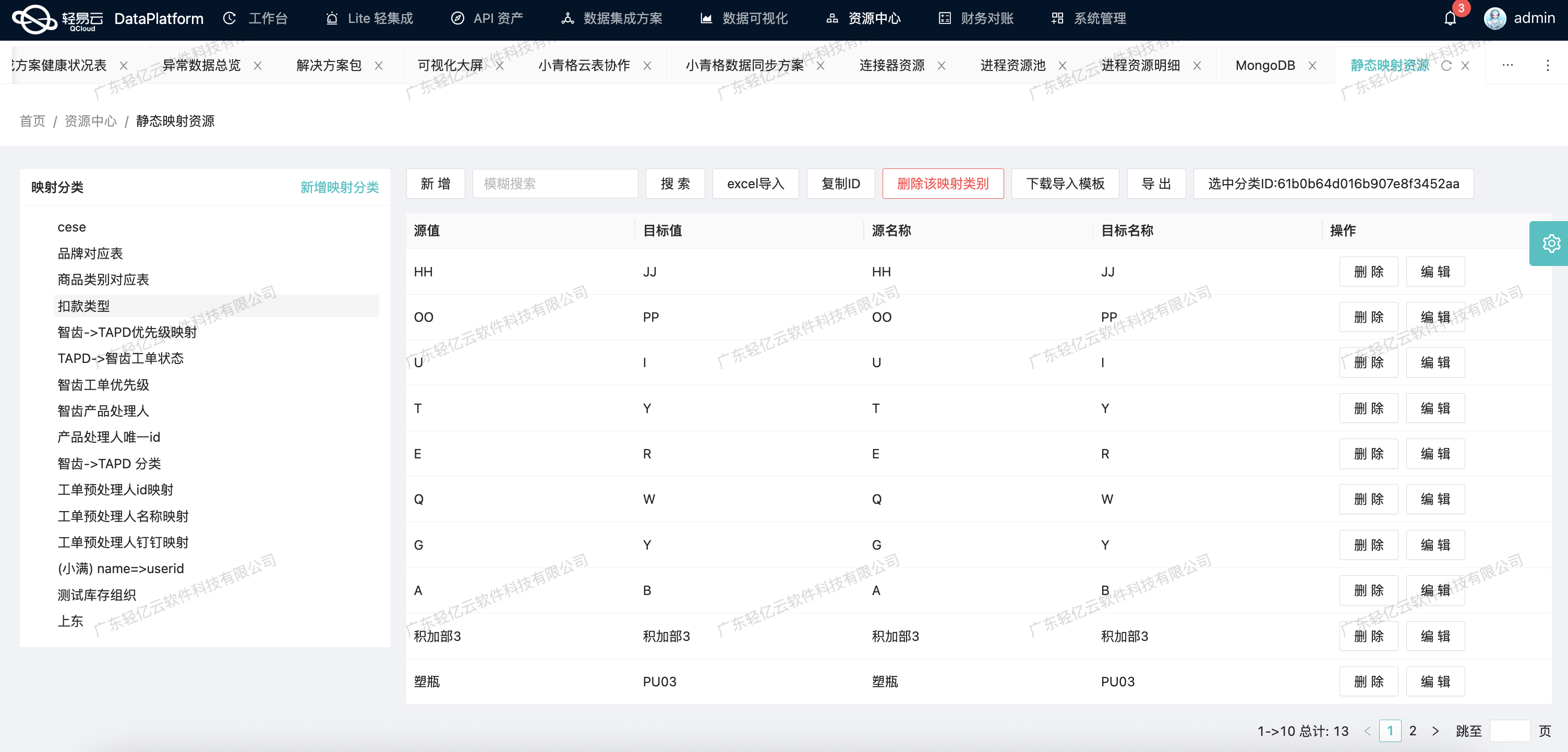 静态映射资源（编码映射分类视图）