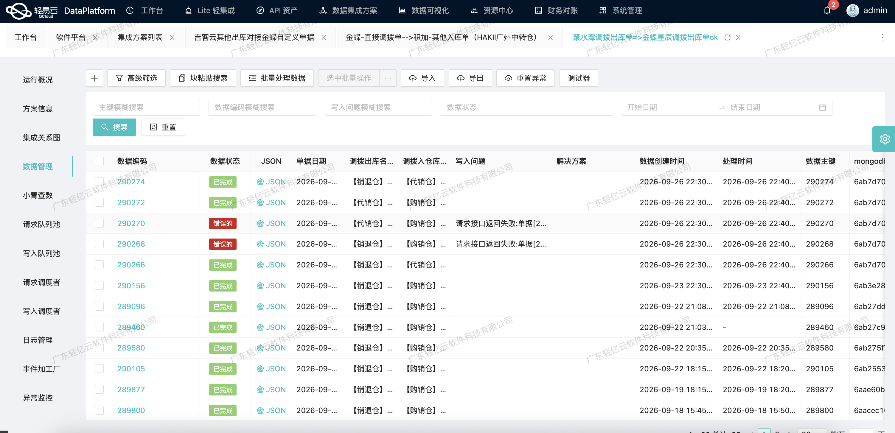 数据管理 - 错退仓调拨出库字段列表（零售多仓案例）